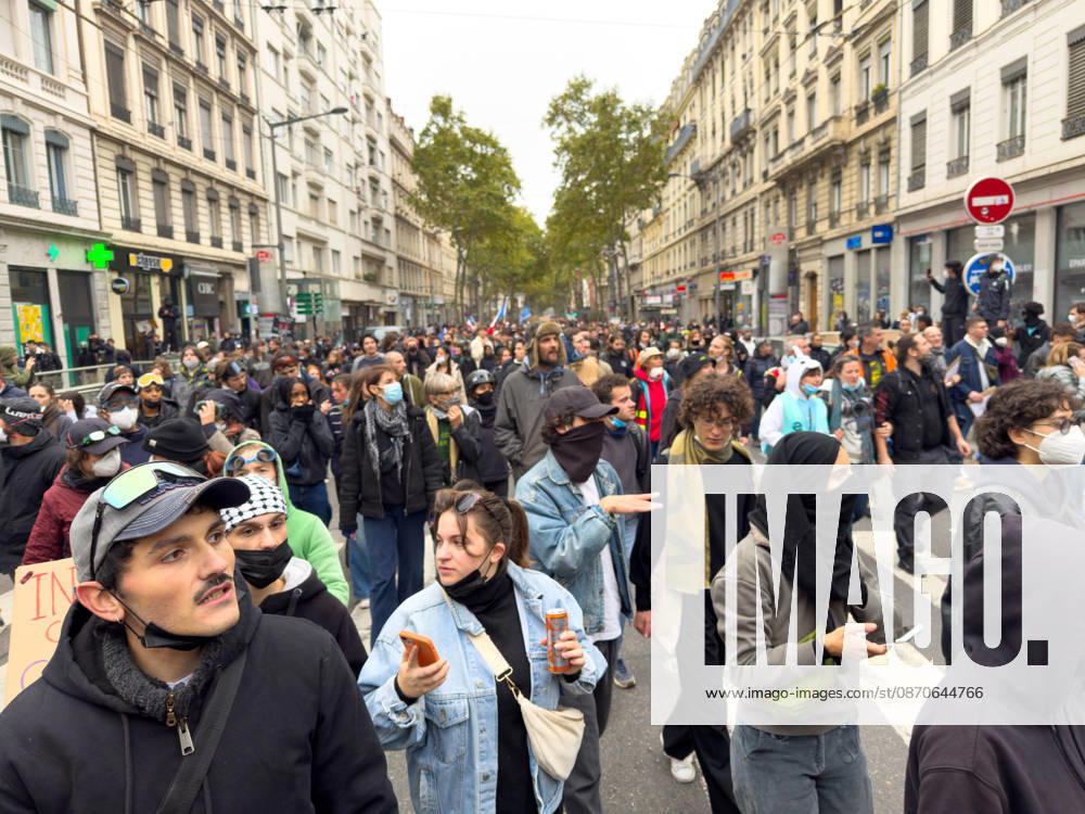 Lyon France Protests October 24 Demonstrators gather during a protest in Lyon, France on October 24, 2026. Authorities deployed around 70,000 security personnel across France for renewed protests over the cost of living, after unrest a week earlier saw public buildings damaged, hundreds of shops looted and about 2,700 people arrested. Lyon Rhone Alpes France