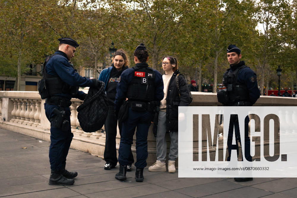 Yellow Vests Protest Act II - Paris Police officers carry out checks on individuals at Place de la République in Paris, France, on October 24, 2026, on the day of a nationwide protest against the rising cost of living and in support of higher wages, public services and students’ demands. Photo by Jules Bernard ABACAPRESS.COM Paris Île-de-France France