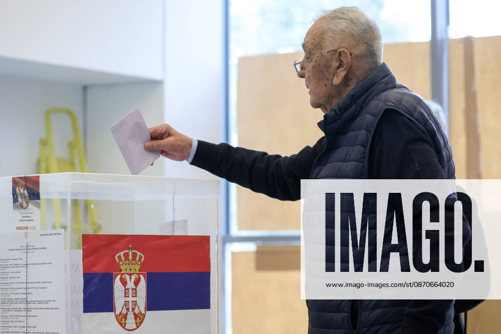 SERBIA, BELGRADE - OCTOBER 25, 2026: A man casts his ballot at a polling station during the 2026 Serbian parliamentary election. On 25 October, the Serbs went to the polls to elect members of the country s unicameral parliament, Narodna Skupshtina. Ivan Popov TASS 99924571