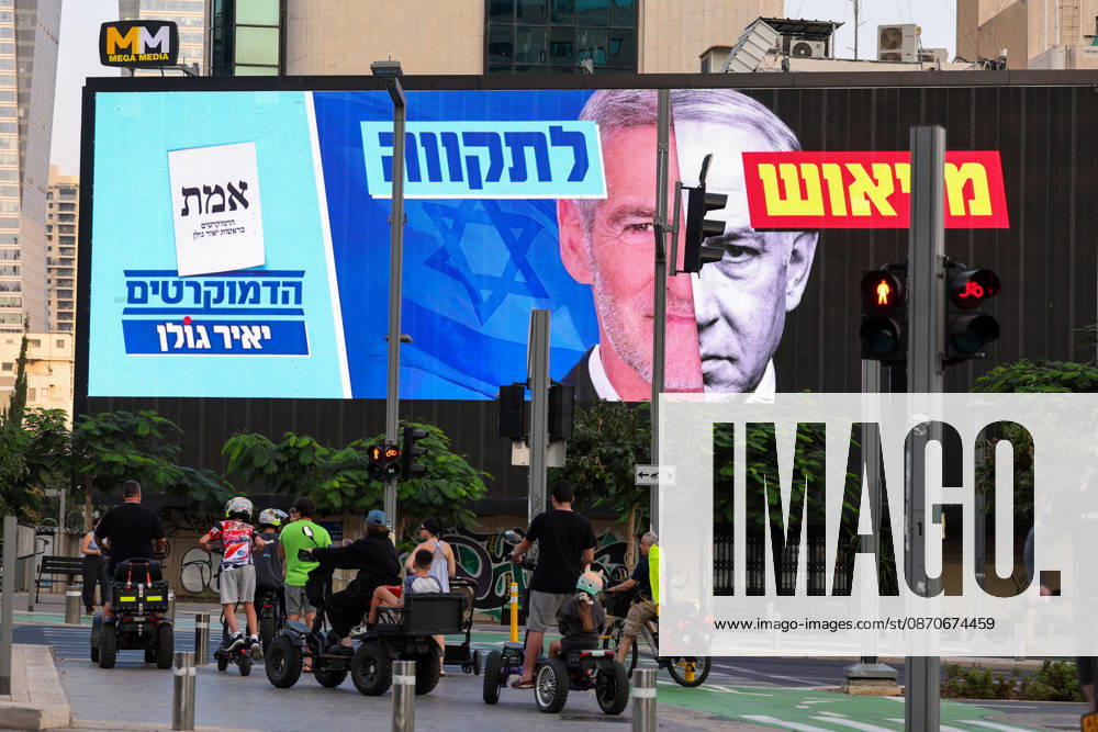 Campaign posters of candidates appear on the streets of Israel ahead of general elections TEL AVIV, ISRAEL - OCTOBER 25: Posters of Democrats Party leader Yair Golan (left) and Prime Minister and Likud Party leader Benjamin Netanyahu (right) are seen as election campaigns intensify two days before the vote as campaign posters of candidates are displayed on billboards and buildings across the streets ahead of the Knesset elections scheduled for October 27, in Tel Aviv, Israel, on October 25, 2026. Nir Keidar Anadolu Tel Aviv Israel. Editorial use only. Please get in touch for any other usage.