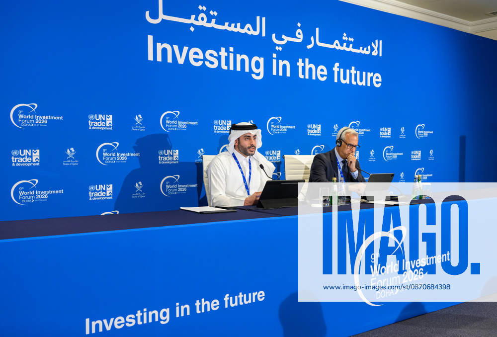 9th World Investment Forum 2026 In Doha Marcelo Risi, (R) Senior Communications Officer at UN Trade and Development (UNCTAD), and Hamad Mohammed Al-Nasr, (L) Director of Trade Development and Investment Promotion at QatarÕs Ministry of Commerce and Industry, attend a press conference before the opening of 9th World Investment Forum (WIF 2026) in Doha, Qatar, October 25, 2026. The three-day global summit is organized by the United Nations Conference on Trade and Development (UNCTAD) in cooperation with the State of Qatar. DOHA Qatar