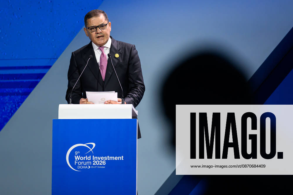 9th World Investment Forum 2026 In Doha Abdulhamid Mohammed Al Dabiba, Prime Minister of Libya, speaks during the opening ceremony of the 9th World Investment Forum (WIF 2026) in Doha, Qatar, October 25, 2026. The three-day global summit is organized by the United Nations Conference on Trade and Development (UNCTAD) in cooperation with the State of Qatar. DOHA Qatar