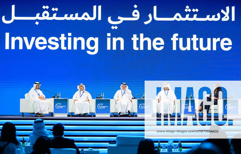 9th World Investment Forum 2026 In Doha ( Lto R) Abdulla Bin Adel Fakhro, Minister of Industry and Commerce of Bahrain, Abdulaziz Nasser Abdulaziz Al-Marzouq, Minister for Economic Affairs and Investment, of Kuwait, Ahmad bin Mohammed Al Sayed, Minister of State for Foreign Trade of the State of Qatar and Fahad Al Gergawi, Undersecretary Ministry of Foreign Trade of United Arab Emirates, during a plenary session following the opening ceremony of the 9th World Investment Forum (WIF 2026) in Doha, Qatar, October 25, 2026. The three-day global summit is organized by the United Nations Conference on Trade and Development (UNCTAD) in cooperation with the State of Qatar. DOHA Qatar