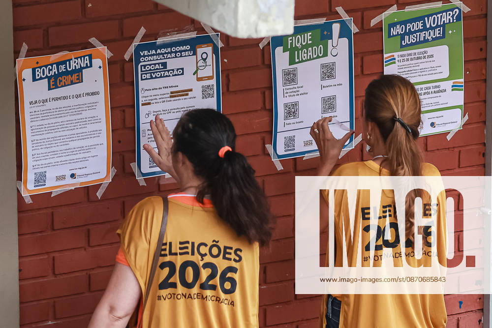 Preparation and organization of a polling station at the Maria Luiza Miranda Bastos State School, in the Planalto neighborhoodâ€located in the northern zone of Belo Horizonte, Minas Geraisâ€for the second round of the 2026 elections, along with the arrival of voters and the casting of ballots this Sunday, October 25, 2026. Belo Horizonte BRAZIL - ZUMAc236 20261025_znp_c236_029