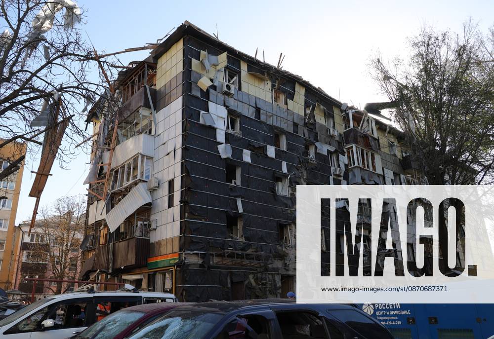 Russia Ukraine Drone Attack 9273063 25.10.2026 A view shows a damaged residential building after a massive drone attack in the course of Russia s military operation in Ukraine, in Belgorod, Russia. Two persons were killed and 14 others were injured in a reported strike by the Ukrainian Armed Forces on October 25. Taisia Liskovets Sputnik Belgorod Russia