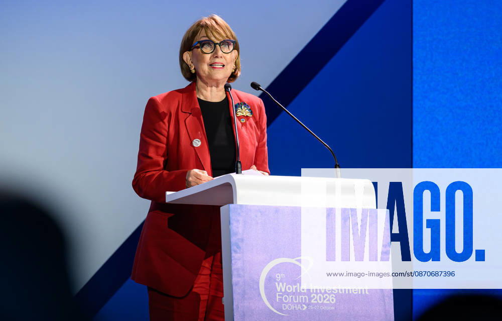 Rebeca Grynspan, Secretary-General, UN Trade and Development, (UNCTAD), speaks during the opening ceremony of the 9th World Investment Forum (WIF 2026). The three-day summit, organized by United Nations Conference on Trade and Development Doha Qatar - ZUMAs197 20261025_aaa_s197_084