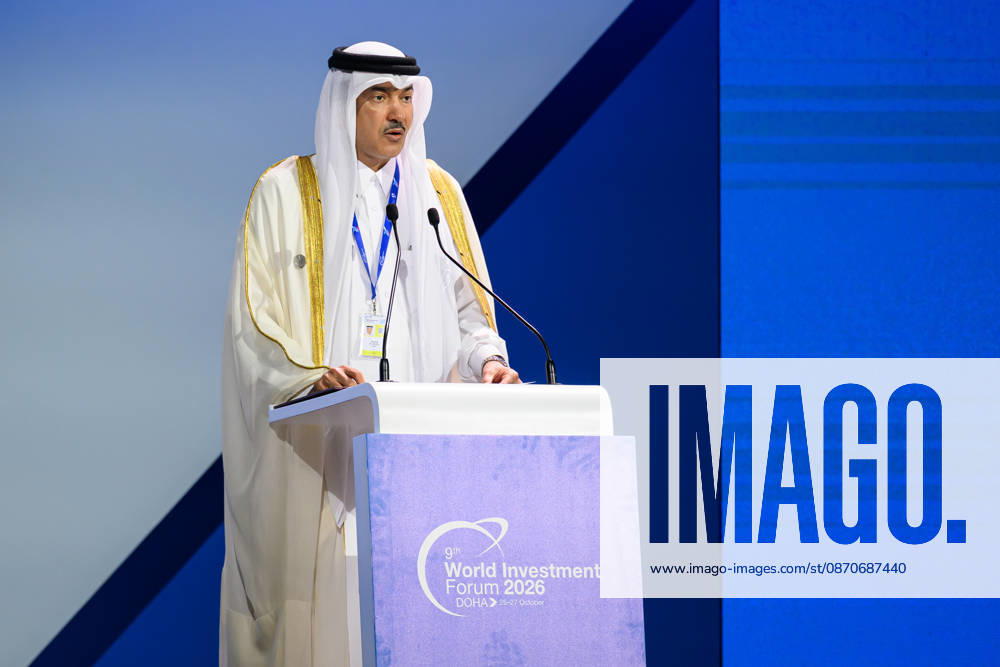 Ahmad bin Mohammed Al Sayed, Minister of State for Foreign Trade of Qatar, speaks during the opening ceremony of the 9th World Investment Forum (WIF 2026). The three-day summit, organized by United Nations Conference on Trade and Development Doha Qatar - ZUMAs197 20261025_aaa_s197_095