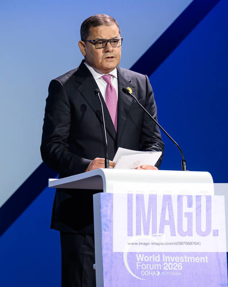 Abdulhamid Mohammed Al Dabiba, Prime Minister of Libya, speaks during the opening ceremony of the 9th World Investment Forum (WIF 2026). The three-day summit, organized by United Nations Conference on Trade and Development Doha Qatar - ZUMAs197 20261025_aaa_s197_085