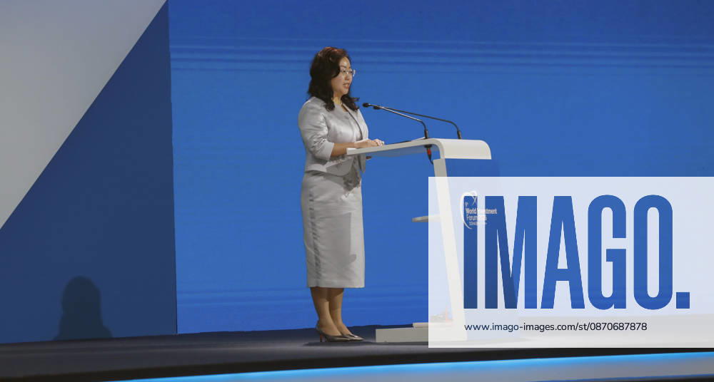 Doha Qatar World Investment Forum A woman addresses delegates from a podium during the World Investment Forum in Doha, Qatar, on October 25, 2026. Held under the theme Investing in the Future, the forum provides a platform for discussions on investment policy, development financing and partnerships between governments and the private sector. Doha Baladiyat ad Dawhah Qatar