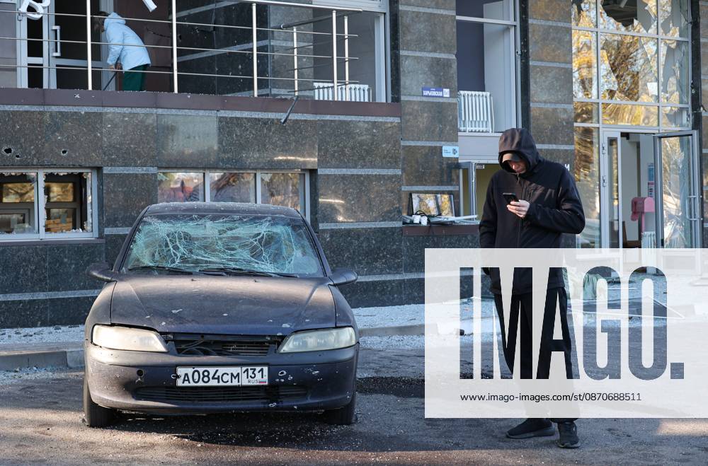 Russia Ukraine Drone Attack 9273028 25.10.2026 A man stands outside a residential building damaged in a massive drone attack amid Russia s military operation in Ukraine, in Belgorod, Russia. Two persons were killed and 14 others were injured in a reported strike by the Ukrainian Armed Forces on October 25. Taisia Liskovets Sputnik Belgorod Russia