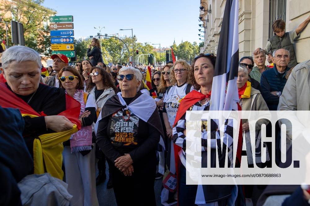 Protesters wear T-shirts and carry signs in support of the autonomous city of Ceuta..Thousands of people in Madrid have rallied in support of the demands made by women from Ceuta known locally as caballas who are calling for a return to normalcy in the autonomous city. Madrid Spain - ZUMAs197 20261025_aaa_s197_116