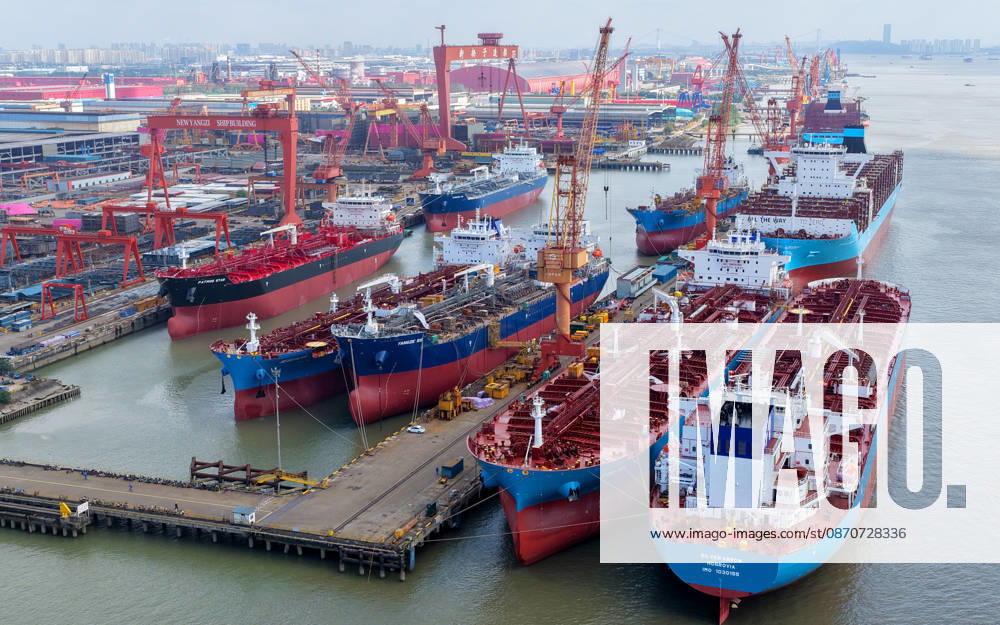 Shipbuilding TAIZHOU, CHINA - OCTOBER 25, 2026 - Multiple large vessels are under construction at Jiangsu New Yangtze Shipbuilding Co., Ltd. in Taizhou, Jiangsu Province, China on October 25, 2026. Taizhou Jiangsu China