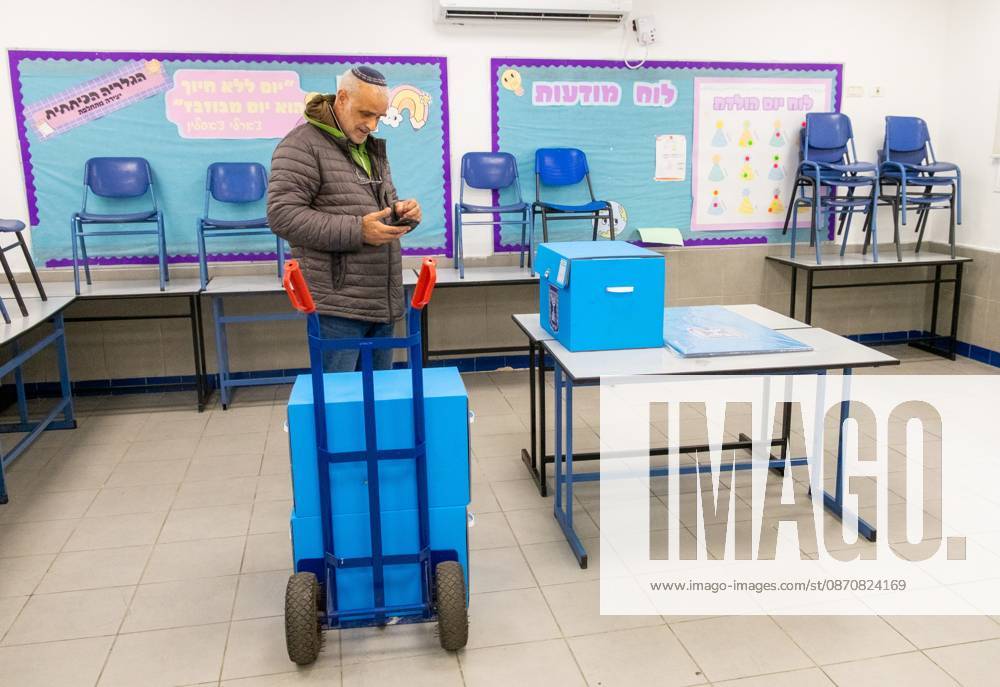 Preparations continue for upcoming Knesset parliamentary elections in Israel TEL AVIV, ISRAEL - OCTOBER 26: Ballot boxes are set up at the A.D. Gordon school in the Herzliya district of Tel Aviv, Israel, on October 26, 2026. Preparations continue for the upcoming Knesset parliamentary elections scheduled for October 27. Voting will take place tomorrow, running from 07:00 to 22:00 local time. Nir Keidar Anadolu Tel Aviv Israel. Editorial use only. Please get in touch for any other usage.