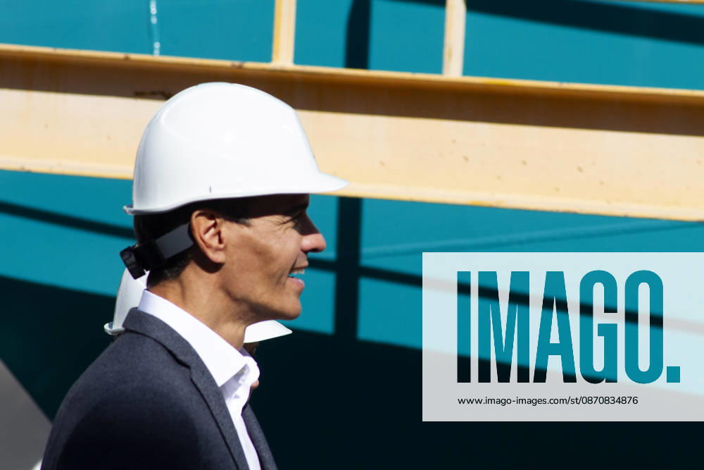 Spain: Pedro Sanchez in Gijon Spanish Prime Minister Pedro Sánchez visits the Armón shipyards in Gijón during the construction of a ferry for Balearia. Gijon Spain