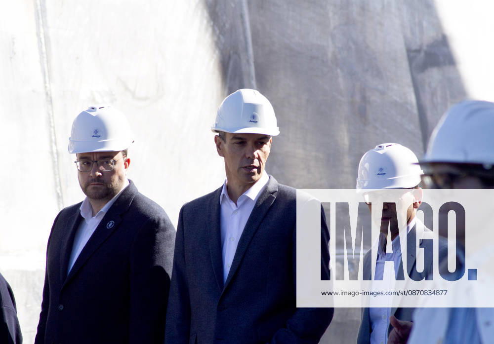 Spain: Pedro Sanchez in Gijon Spanish Prime Minister Pedro Sánchez visits the Armón shipyards in Gijón during the construction of a ferry for Balearia. Gijon Spain