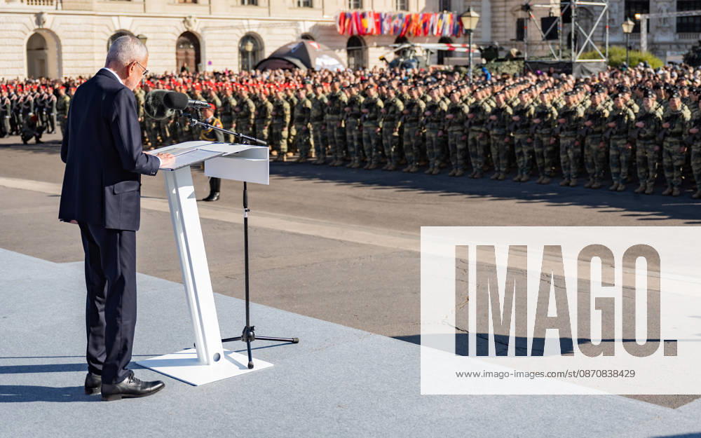 Official celebrations for Austria’s National Day 2026 Oath-taking ceremony during the official celebrations for National Day 2026 at Heldenplatz in Vienna, Austria. Image shows Alexander Sascha Van der Bellen, Federal President of the Republic of Austria, in Vienna at Heldenplatz, Vienna, Austria