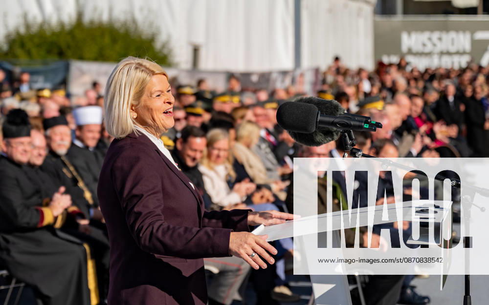 Official celebrations for Austria’s National Day 2026 Oath-taking ceremony during the official celebrations for National Day 2026 at Heldenplatz in Vienna, Austria. The photo shows ÖVP Federal Minister of Defense Klaudia Tanner in Vienna at Heldenplatz, Vienna, Austria