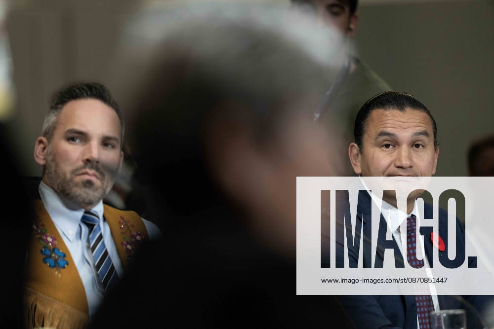 Manitoba Premier Wab Kinew and Yukon Premier Currie Dixon(left) listen to a chief deliver opening remarks..At the First Nations and First Ministers meeting in Ottawa, Monday, Oct. 26, 2026. Ottawa Canada - ZUMA Oct 20261026_zaf_c35_027