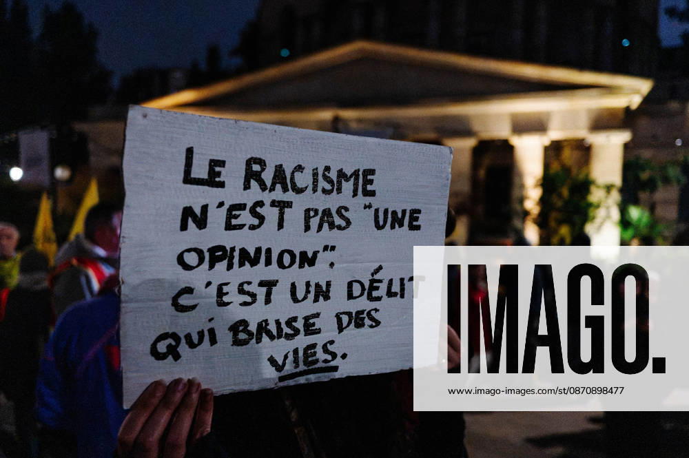Anti-racism demonstration at Place Stalingrad, in Paris Jan Schmidt Whitley Le Pictorium Le Pictorium MAXPPP Paris October 26, 2026 A person holding a sign: Racism is not an opinion—it is a crime that destroys lives. Several thousand people gathered at Stalingrad in Paris to condemn the murder of Pengo Bossio Wangi, 26, in Trappes, and more broadly the climate of racism rampant in France, including its alleged perpetrators such as certain television channels like CNews or media outlets in the Bolloré sphere. The crowd listened to numerous speakers from the traditional left. Distribution restrictions: No Frontieres Media, Valeurs Actuelles out, no jdd, jdd out, RUSSIA OUT, NO RUSSIA norussia 26 10 2026 France Île-de-France Paris Jan Schmi