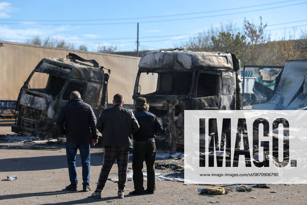 RUSSIA, DONETSK - OCTOBER 27, 2026: Destroyed vehicles of a motor transport enterprise are seen after a Ukrainian drone strike on the city. Dmitry Yagodkin TASS 100058271