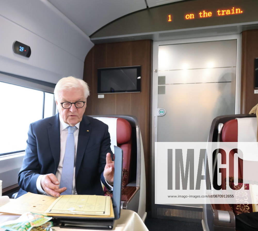 Federal President and China Railroad, October 26, 2026, China, Hefei, Presidential Flight Service, Departure: Federal President Frank Walter Steinmeier and Elke Buedenbender traveling to China with China Railroad from Hefei to Yixiang. With Ambassador Ackermann, China Railroad staff, high-speed train, 330 km h, Hefei, Anhui, China