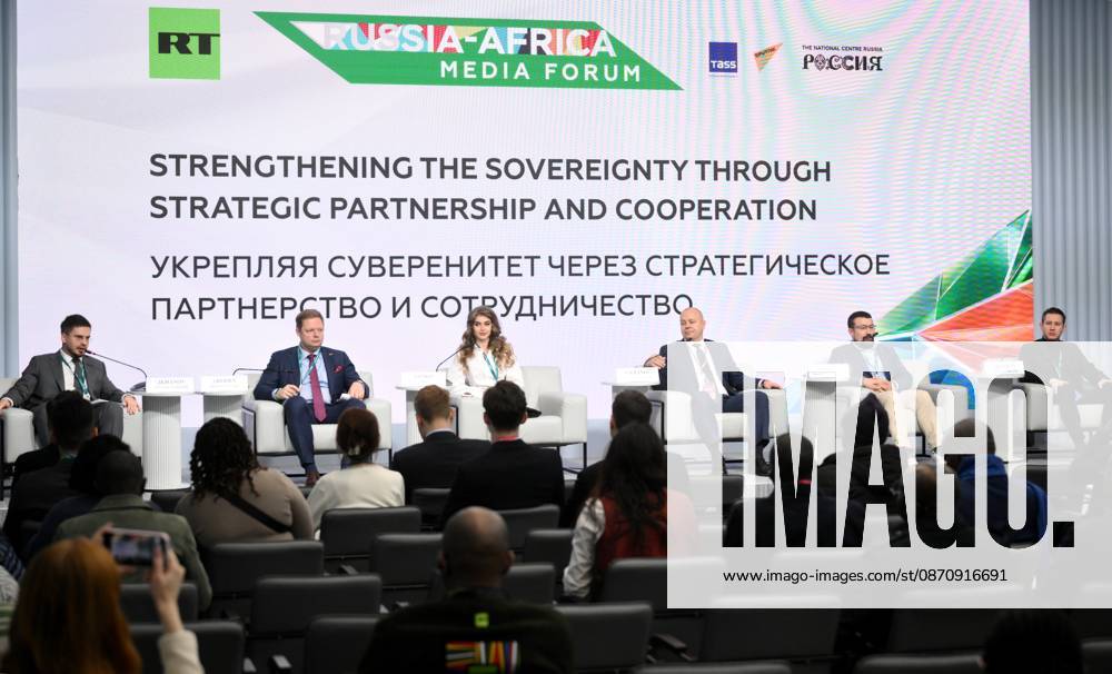 Presentation of Russia Africa ANO projects for media 9274231 27.10.2026 The session Strengthening Sovereignty Through Strategic Cooperation and Partnership during the media forum held as part of the third Russia Africa ‹‹Summit in Moscow. Vladimir Astapkovich Sputnik Crediting the source in the following order photographer s name Russia-Africa Summit and Economic and Humanitarian forum host ÑÄhoto agency is mandatory when using the photo Moscow Russia