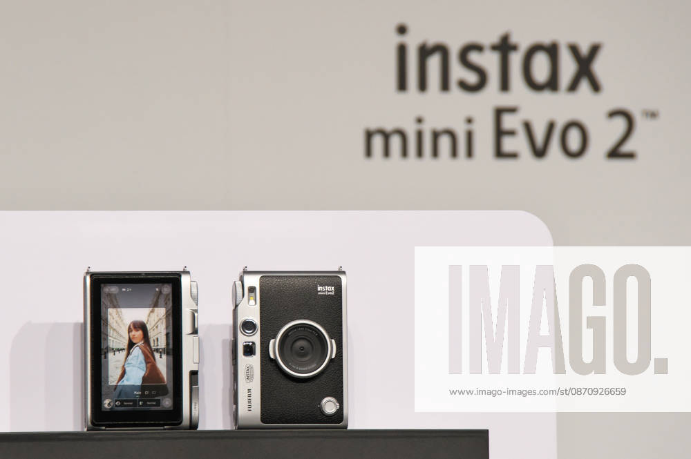 Fujifilm new instant camera instax mini Evo 2 displayed during an unveiling event for new instant camera in Tokyo, Japan on Tuesday, October 27, 2026. Fujifilm has decided to invest 3 billion JPY to reinforce production facilities for instax films. TKP2026102704 KEIZOxMORI