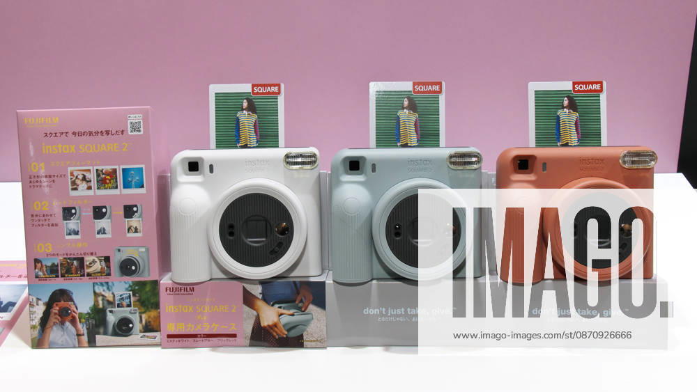 Fujifilm new instant camera instax square 2 displayed during an unveiling event for new instant camera in Tokyo, Japan on Tuesday, October 27, 2026. Fujifilm has decided to invest 3 billion JPY to reinforce production facilities for instax films. TKP2026102711 KEIZOxMORI