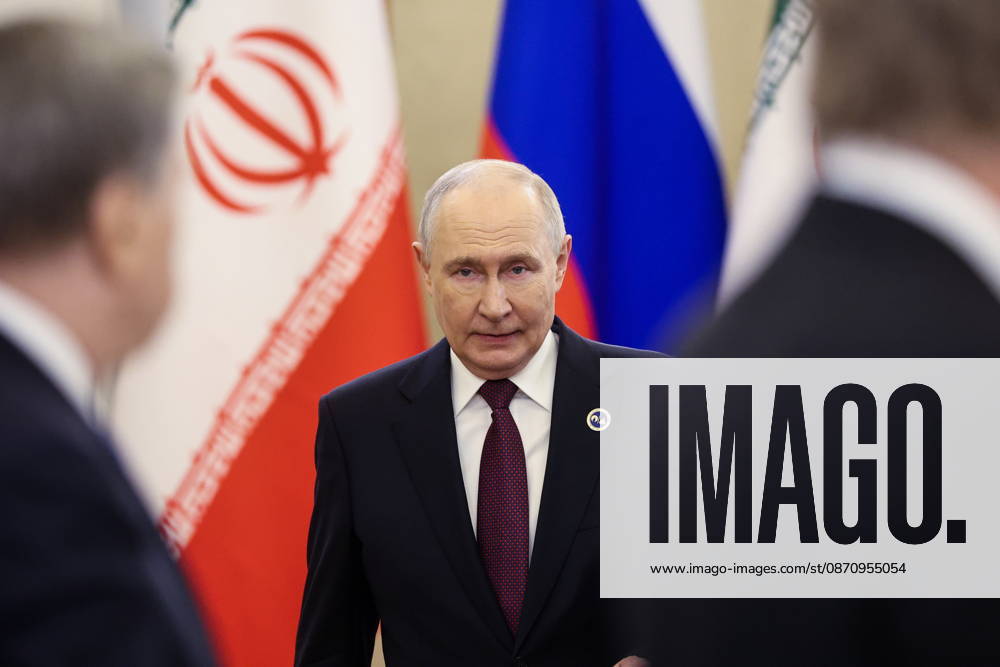 RUSSIA, MOSCOW - OCTOBER 27, 2026: Vladimir Putin (C), President of Russia, attends a bilateral meetng with his counterpart Masoud Pezeshkian of Iran on the sidelines of the 8th Summit of the Gas Exporting Countries Forum (GECF) at Moscow s World Trade Centre Moscow Russia - ZUMAt113 20261027_zaa_t113_408