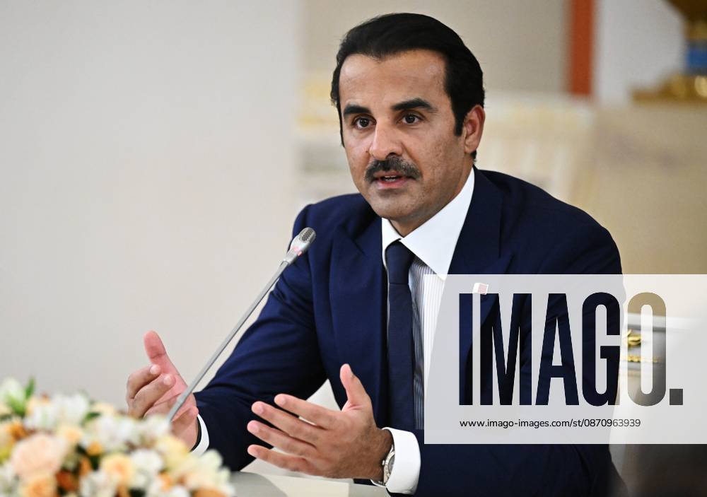 President Vladimir Putin meets with Emir of Qatar Tamim bin Hamad Al Thani 9274856 27.10.2026 Emir of the State of Qatar Sheikh Tamim bin Hamad Al Thani during his meeting with Russian President Vladimir Putin on the sidelines of the 8th summit of the Gas Exporting Countries Forum in Moscow. Sergey Bobylev Sputnik Crediting the source in the following order photographer s name 8th GECF summit host photo agency is mandatory when using the photo Moscow Russia