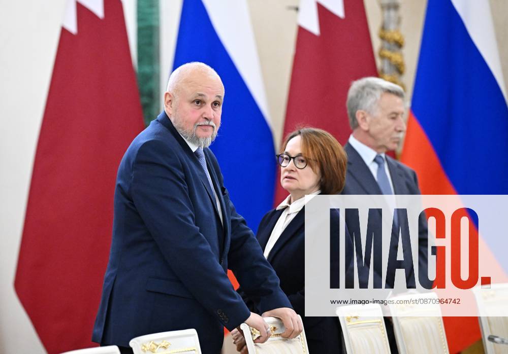 President Vladimir Putin meets with Emir of Qatar Tamim bin Hamad Al Thani 9274861 27.10.2026 From left: Russian Energy Minister Sergei Tsivilev, Governor of the Bank of Russia Elvira Nabiullina, and NOVATEK CEO and Board Chairman Leonid Mikhelson before the meeting between Russian President Vladimir Putin and Emir of the State of Qatar Sheikh Tamim bin Hamad Al Thani on the sidelines of the 8th summit of the Gas Exporting Countries Forum in Moscow. Sergey Bobylev Sputnik Crediting the source in the following order photographer s name 8th GECF summit host photo agency is mandatory when using the photo Moscow Russia