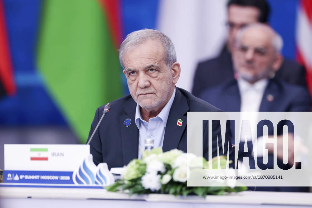 Moscow, Russian Federation: Iranian President Masoud Pezeshkian, listens during a plenary session of the 8th summit of the Gas Exporting Countries Forum, October 27, 2026 in Moscow, Russia. Moscow Russian Federation - ZUMAp138 20261027_zaa_p138_015