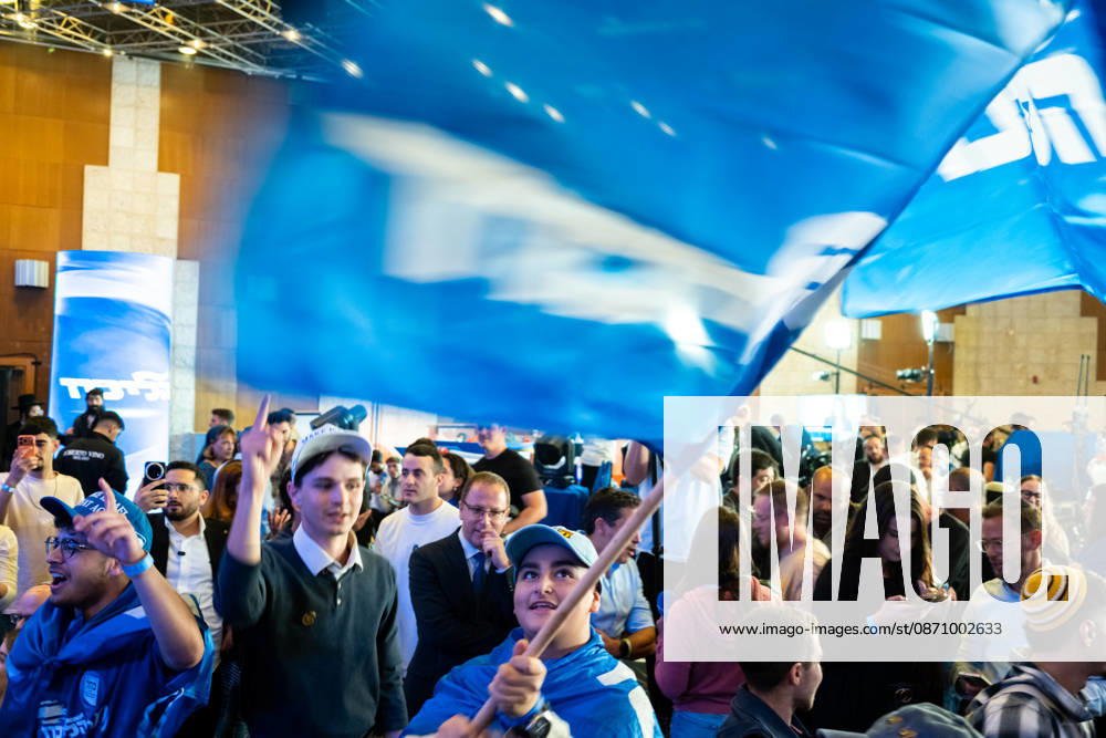 Israel, Jerusalem, October 27–28, 2026: Scenes from the election party of the Likud Party led by incumbent Prime Minister Benjamin Netanyahu. There was a long wait for Bibi to appear; he didn’t take the stage until around 3:15 a.m.