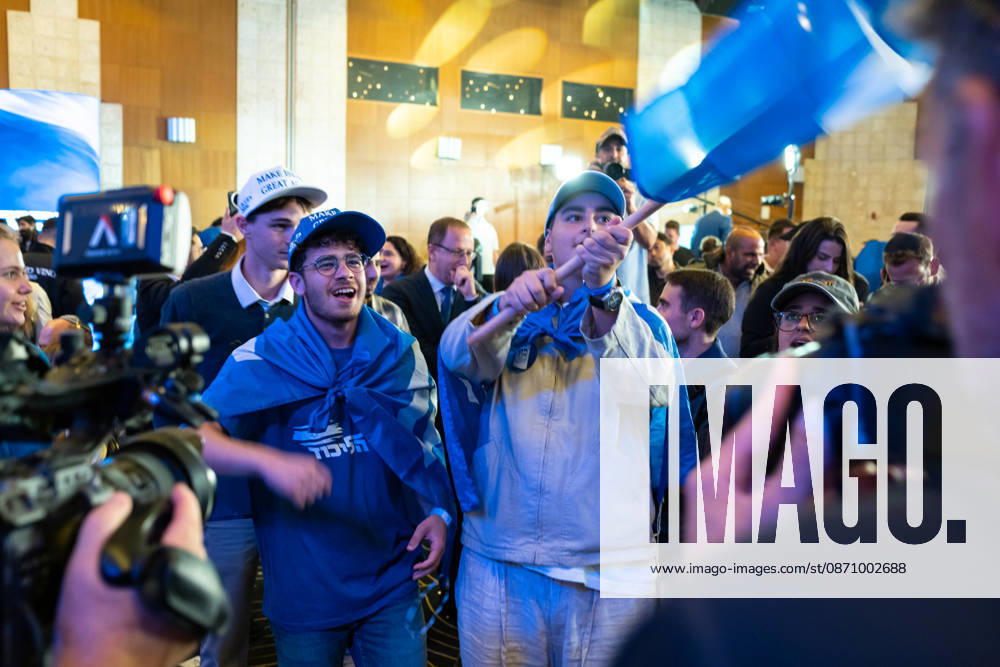 Israel, Jerusalem, October 27–28, 2026: Scenes from the election party of the Likud Party led by incumbent Prime Minister Benjamin Netanyahu. There was a long wait for Bibi to appear; he didn’t take the stage until around 3:15 a.m.
