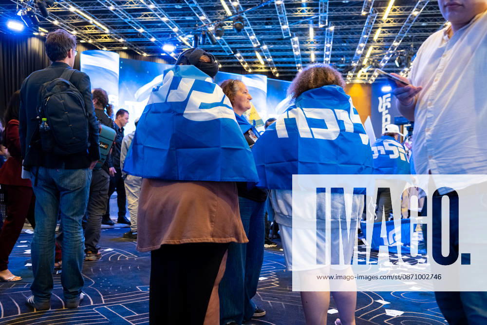 Israel, Jerusalem, October 27–28, 2026: Scenes from the election party of the Likud Party led by incumbent Prime Minister Benjamin Netanyahu. There was a long wait for Bibi to appear; he didn’t take the stage until around 3:15 a.m.