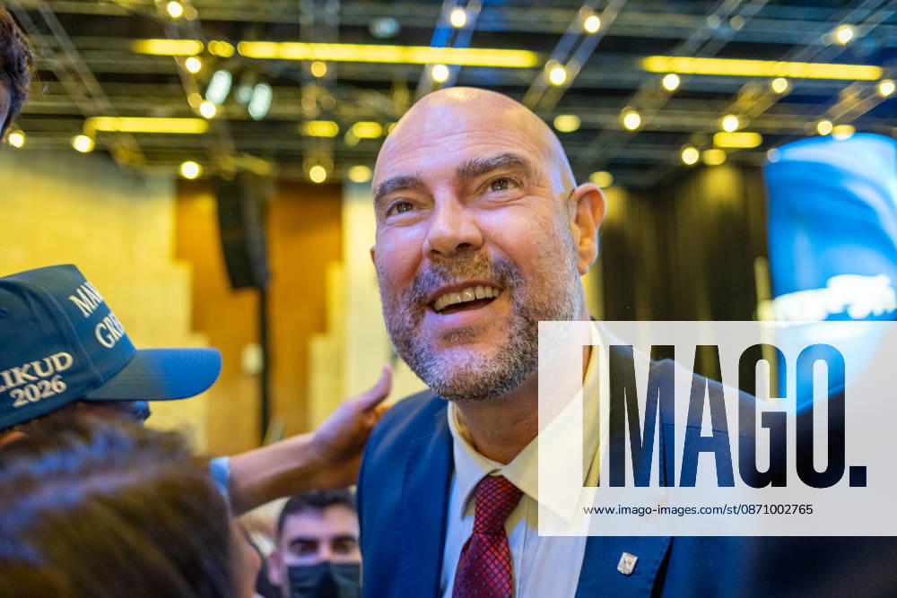 Israel, Jerusalem, October 28, 2026: Amir Ohana, a Likud member of the Knesset, greets his supporters with selfies and photos at the Likud Party’s election celebration.