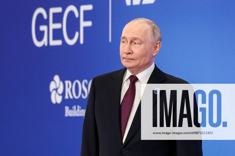 RUSSIA, MOSCOW - OCTOBER 27, 2026: President of Russia Vladimir Putin is seen during an official welcoming ceremony for heads of delegations of the 8th Summit of the Gas Exporting Countries Forum (GECF) at Moscow s World Trade Centre. Sergei Bulkin TASS 100069460