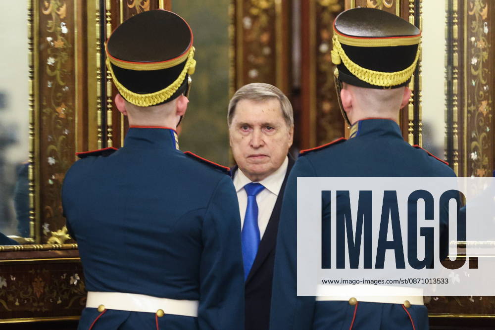 RUSSIA, MOSCOW - OCTOBER 27, 2026: Russia s Presidential Aide Yuri Ushakov (C) arrives for a bilateral meeting between Vladimir Putin, President of Russia, and Masoud Pezeshkian, President of Iran, on the sidelines of the 8th Summit of the Gas Exporting Countries Forum (GECF) at the State Kremlin Palace. Mikhail Sinitsyn TASS 100072776