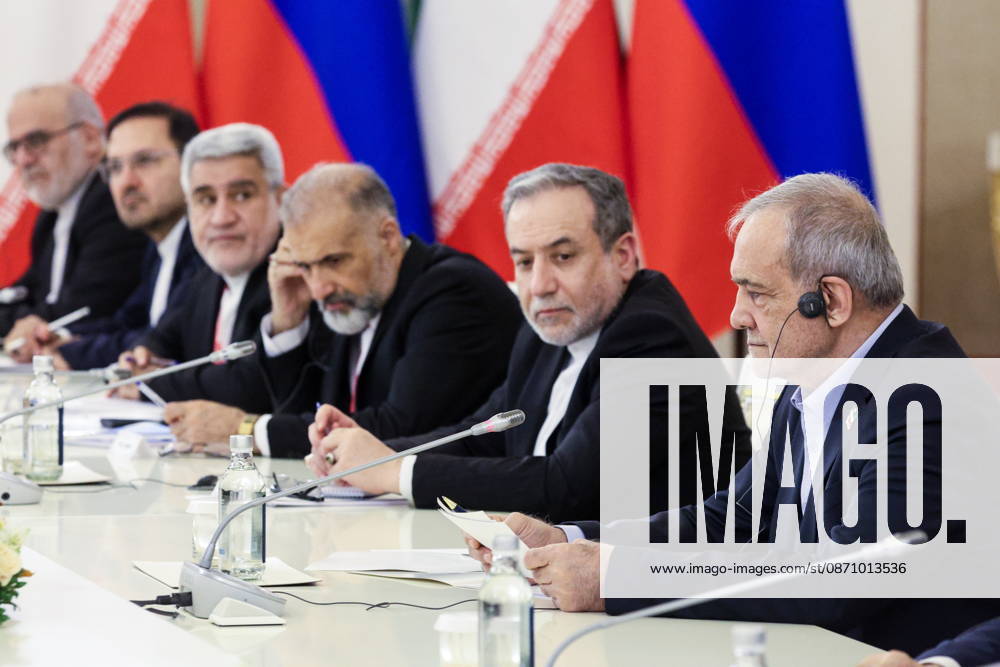 RUSSIA, MOSCOW - OCTOBER 27, 2026: Masoud Pezeshkian (R), President of Iran, attends a bilateral meeting with his counterpart Vladimir Putin of Russia on the sidelines of the 8th Summit of the Gas Exporting Countries Forum (GECF) at the State Kremlin Palace. Mikhail Sinitsyn TASS 100072779