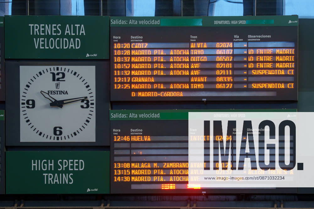 Madrid-Andalusia High-Speed Rail Service Suspended Due to the Urda Toledo Accident Information board at Santa Justa Station following the train accident in Urda Toledo that forced the suspension of service on the Madrid-Andalusia high-speed rail line. October 28, 2026, in Seville, Andalusia, Spain. Initial indications regarding the between Mora and Urda Toledo, which occurred shortly before 9:00 a.m. this Wednesday, suggest that a Renfe AVE may have struck an Iryo train from behind, causing two cars of the Iryo train to derail. October 28, 2026 Francisco J. Seville, Andalusia, Spain Seville, Andalusia, Spain Spain