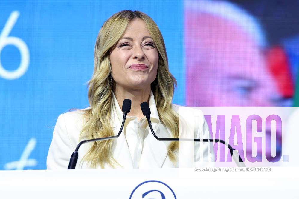 IPA90275010 - Rome, Italy October 28, 2026 Prime Minister Giorgia Meloni attends the conference marking the 80th anniversary of Confartigianato Imprese at the Auditorium Conciliazione in Rome