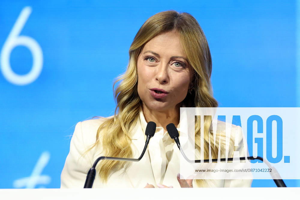 IPA90274996 - Rome, Italy October 28, 2026 Prime Minister Giorgia Meloni attends the conference marking the 80th anniversary of Confartigianato Imprese at the Auditorium Conciliazione in Rome