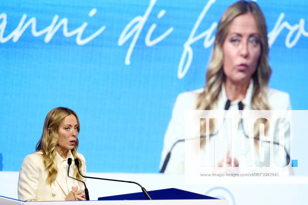 IPA90275022 - Rome, Italy October 28, 2026 Prime Minister Giorgia Meloni attends the conference marking the 80th anniversary of Confartigianato Imprese at the Auditorium Conciliazione in Rome