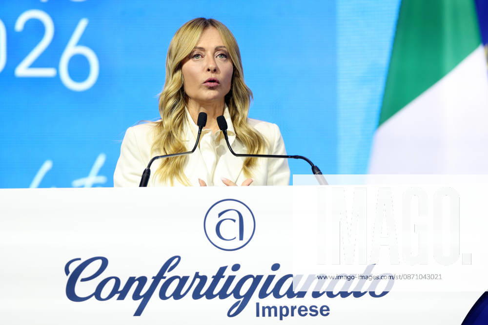 IPA90275013 - Rome, Italy October 28, 2026 Prime Minister Giorgia Meloni attends the conference marking the 80th anniversary of Confartigianato Imprese at the Auditorium Conciliazione in Rome