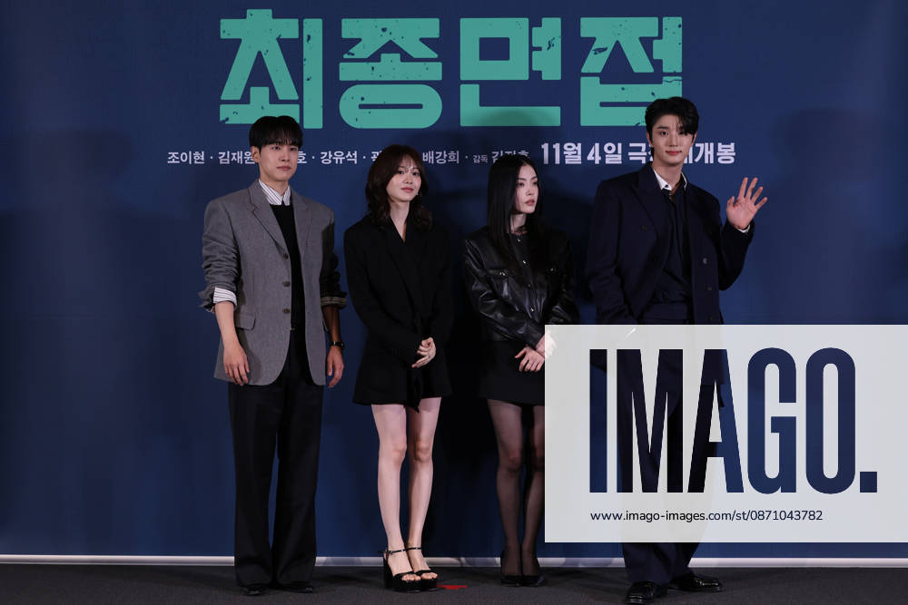 Seoul press screening for the movie Final Interview (L-R) South Korean actors Kang You-seok, Cho Yi-hyun, Bae Kang-hee, and Kim Jae-won pose for photos during a press preview for the movie Final Interview in Seoul, South Korea, on October 28, 2026. Seoul South Korea