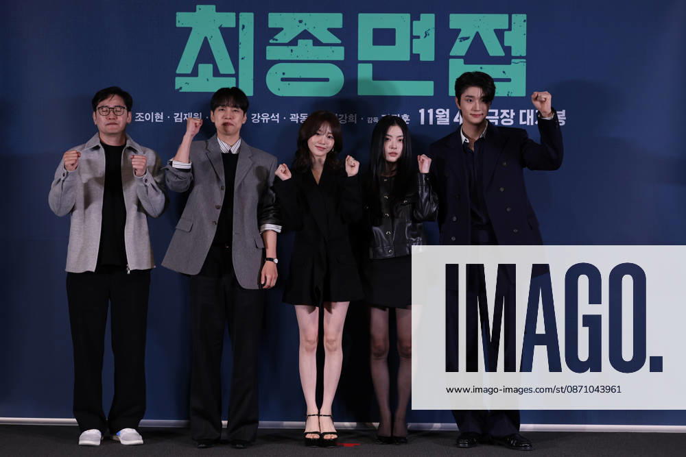 Seoul press screening for the movie Final Interview (L-R) South Korean director Kim Jung-hoon and actors Kang You-seok, Cho Yi-hyun, Bae Kang-hee, and Kim Jae-won pose for photos during a press preview for the movie Final Interview in Seoul, South Korea, on October 28, 2026. Seoul South Korea