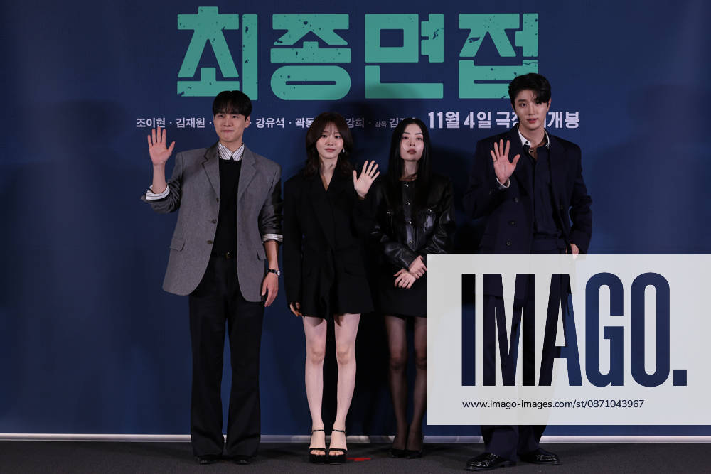Seoul press screening for the movie Final Interview (L-R) South Korean actors Kang You-seok, Cho Yi-hyun, Bae Kang-hee, and Kim Jae-won pose for photos during a press preview for the movie Final Interview in Seoul, South Korea, on October 28, 2026. Seoul South Korea