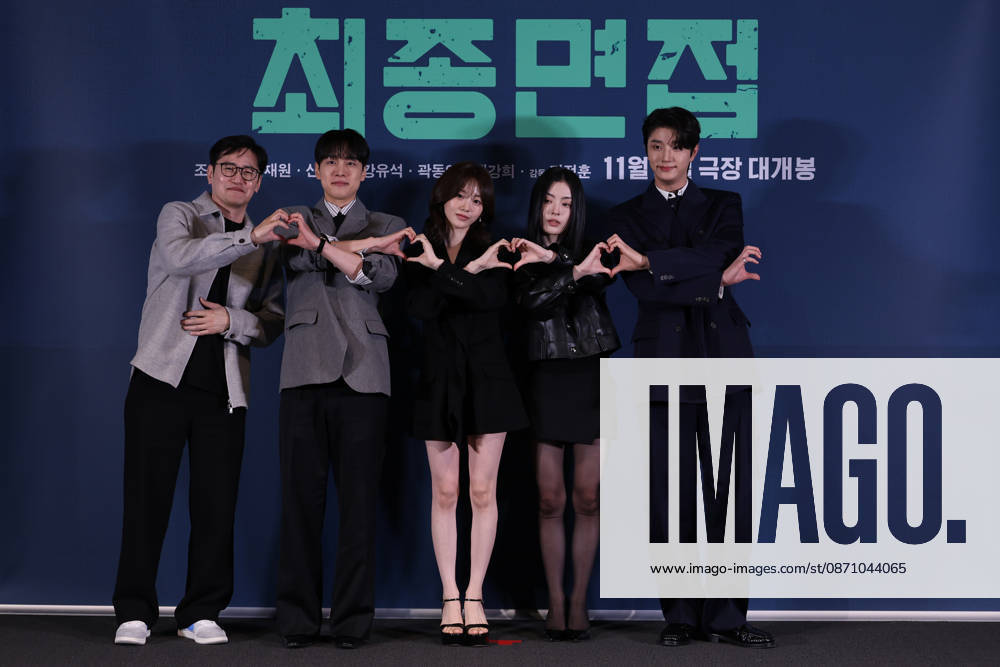 Seoul press screening for the movie Final Interview (L-R) South Korean director Kim Jung-hoon and actors Kang You-seok, Cho Yi-hyun, Bae Kang-hee, and Kim Jae-won pose for photos during a press preview for the movie Final Interview in Seoul, South Korea, on October 28, 2026. Seoul South Korea