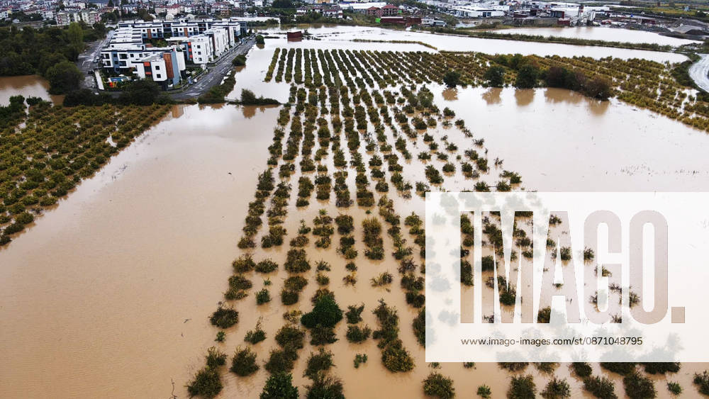 Heavy rainfall causes flooding in Mugla, Turkiye MUGLA, TURKIYE - OCTOBER 28: An aerial view of flooded residential areas and agricultural fields after heavy rainfall caused the Tersakan Stream to overflow in Dalaman district of Mugla, Turkiye, on October 28, 2026. Floodwaters inundated homes, businesses and farmland, while some roads were closed to traffic. Durmus Genc Anadolu Mugla Turkey. Editorial use only. Please get in touch for any other usage.
