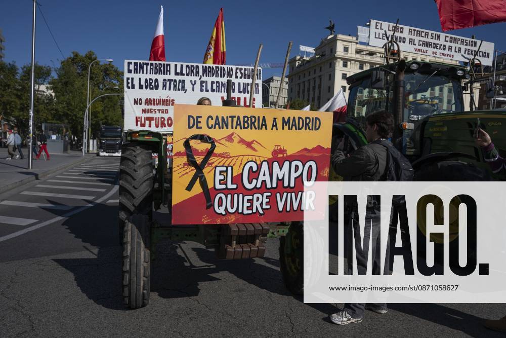 Tractors leaving the capital after the tractor protest was called off following the rail accident, in Madrid, Spain..Around 500 tractors, accompanied by thousands of farmers and livestock breeders from across Spain, organised by Asaja, COAG and Union de Uniones, have taken to the streets of Madrid to demand urgent measures to ensure the profitability of farms and the future of the countryside. Madrid Spain - ZUMAs197 20261028_aaa_s197_060